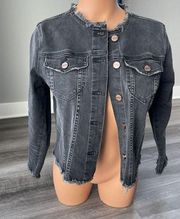 Sanctuary Black Fade Denim Jacket Size XS Raw Hem