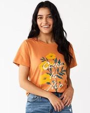 "Como La Flor" orange floral short sleeve relaxed t-shirt by  sz medium