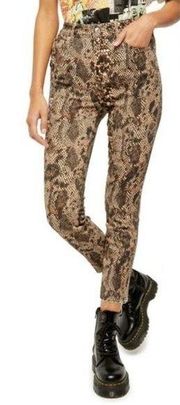 NWT Free People Two Faced Snakeskin High Rise Ankle Jeans Raw Hem Animal Print