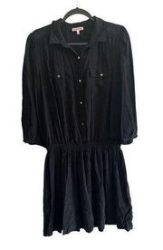 Y2K Juicy Couture Black Silk Shirtdress with Gold Buttons size 14