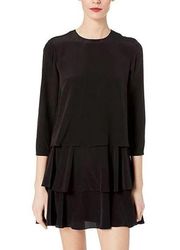 GREY Black Long Sleeve Tirred Flowy Silk Mini Dress Size 4