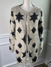 Romeo Juliet couture stars galaxy fuzzy sweater cardigan size medium