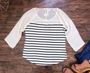 Lauren Conrad • sheer striped navy bow back top tee popover preppy twee