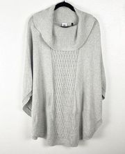 CABI Glacier Gray Cowl Neck Pocket Cable Knit Poncho Sweater #3003, Size Large