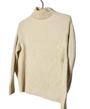 Nina Ricci White Cream Ribbed Turtleneck Wool Cashmere Blend Sweater Size XS