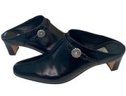 Brighton Twist black leather bootie mules silver detailing rope trim