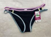 Hula Honey Women's Bikini Bottom Black Stitch Trim Strappy hips Size Large