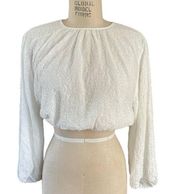 & Other Stories Beaded White Long Sleeve Cropped Top Size 2