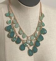 Massini necklace Turquoise Aqua 2-Tier Faceted Teardrop goldtone Statement New