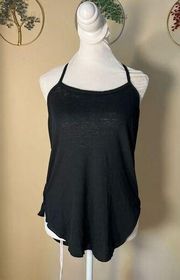 NWT! Chaser Black Ribbed Knit Hi Low Hem Burnout Fabric Racerback Tank Medium