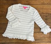 Lily Pulitzer white 3/4 sleeve cotton Irina sweater ruffle hem size small