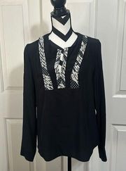 DIANE VON FURSTENBURG Black Patterned Silk Blouse