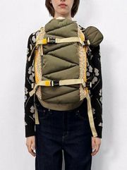 ZARA Multi-pocket Backpack Nylon & sherpa Green, Orange & Ivory