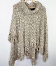 Fenn Wright Manson Tan Fringe Binge Hem Knit Sweater Poncho Women's Size Small S