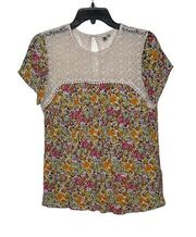 Kut From The Kloth Boho Top Size Medium Multi Color Floral & Lace Rayon Womens