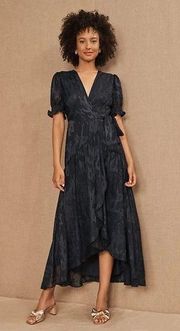 Hutch Biscayne Ruffle Wrap Midi Hi Low Dress Navy Blue XXL BHLDN Anthropologie