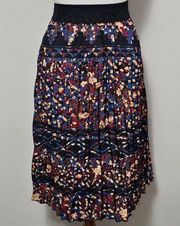 Lularoe Lola Blue Floral Pleated Midi Skirt Size Small