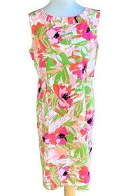 Kim Rogers Ladies Sleeveless Colorful Ruched Collar Midi Floral Dress size 14