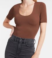 Brown Short Sleeve Scoop Neck Bodysuit