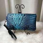 Blue Crocodile embossed large wristlet with wallet insert