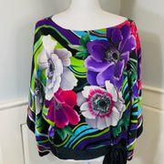 Vintage Cache 100% Silk Satin Floral Top Medium