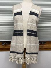 S/M // Madewell Beige and Gray Striped Coastward Fringe Sweater Vest