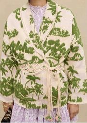 MAJE Imprime Aloha Beige Belted Cardigan Jacket sz 2 SMALL