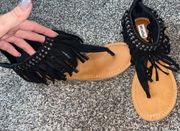 Black Fringe Sandals 