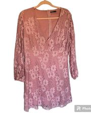 SheIn  Curve Pink Lace V-Neck Floral Dress Women's Plus Size: 1XL