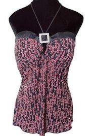 Three Pink Hearts Trixxi Y2K Black Red Polka Dot Glitter Grunge Rock Halter Top