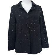 Kate Hill Knit Sequin Blazer Size S Black Silk Blend Y2K Jacket Evening Formal