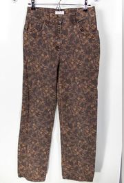 Brown Leaf Print Straight Leg Mom Jeans