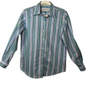 Orvis Blue & Green Striped Button Up Shirt Top Long Sleeve Ladies Women's Size 8