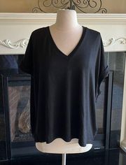 Mod Ref Black V Neck Top Short Sleeve Womens XL