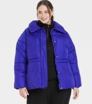 A New Day Blue Medium Length Matte Winter Puffer Coat Size XXL