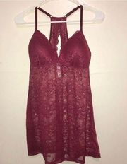 Gilligan & O’Malley Ox Blood soft Lace wireless chemise nighty lingerie Medium