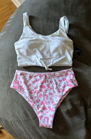 Zaful Pink & White Cheetah Bikini Set