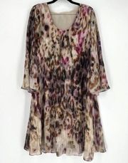 Soft Surroundings Women's Leopard Print Pleated Chiffon Ballia Dress Size Large