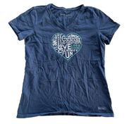 Life is Good  Shirt Womens Small Blue Crusher Graphic Crew Neck Heart Love Tee