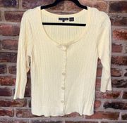 Jeanne Pierre Yellow Button Down Cable Knit Cardigan Sweater Women's Size Medium