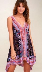 Free People Gypsy Trapeze Slip Dress in Purple Multicolor Floral Size S