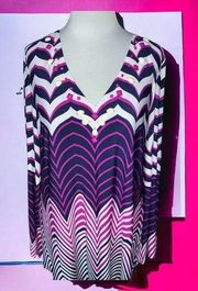 New Directions vibrant accented vneck long statement sleeves colorful tunic XL