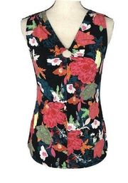 Thalia Sodi X-Small XS Top Floral Sleeveless Stretch Keyhole V-Neck Multi Womens