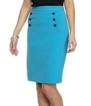 New! NINE WEST Women's Button Detail Crepe Skirt Slim Fit Blue Pencil Skirt 2