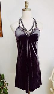 Bailey 44 Velvet Mini Halter Dress with Bedazzled Neckline