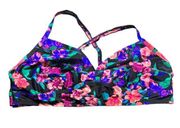 Time & Tru  3Xl Floral Purple Pink Bikini Top Swim Cross Cross Straps Plus Size