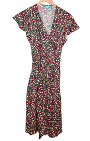 floral linen wrap midi dress size 12