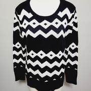 G.H. Bass & Co. black geo chevron stripe crewneck sweater size xl