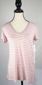 Caslon women’s white & pink Striped t-Shirt w/ 1 front pckt loose fitting sz XS