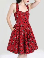 Hell Bunny NWT Alison Red & Black Cherry Fit and flare retro pinup vibe Dress